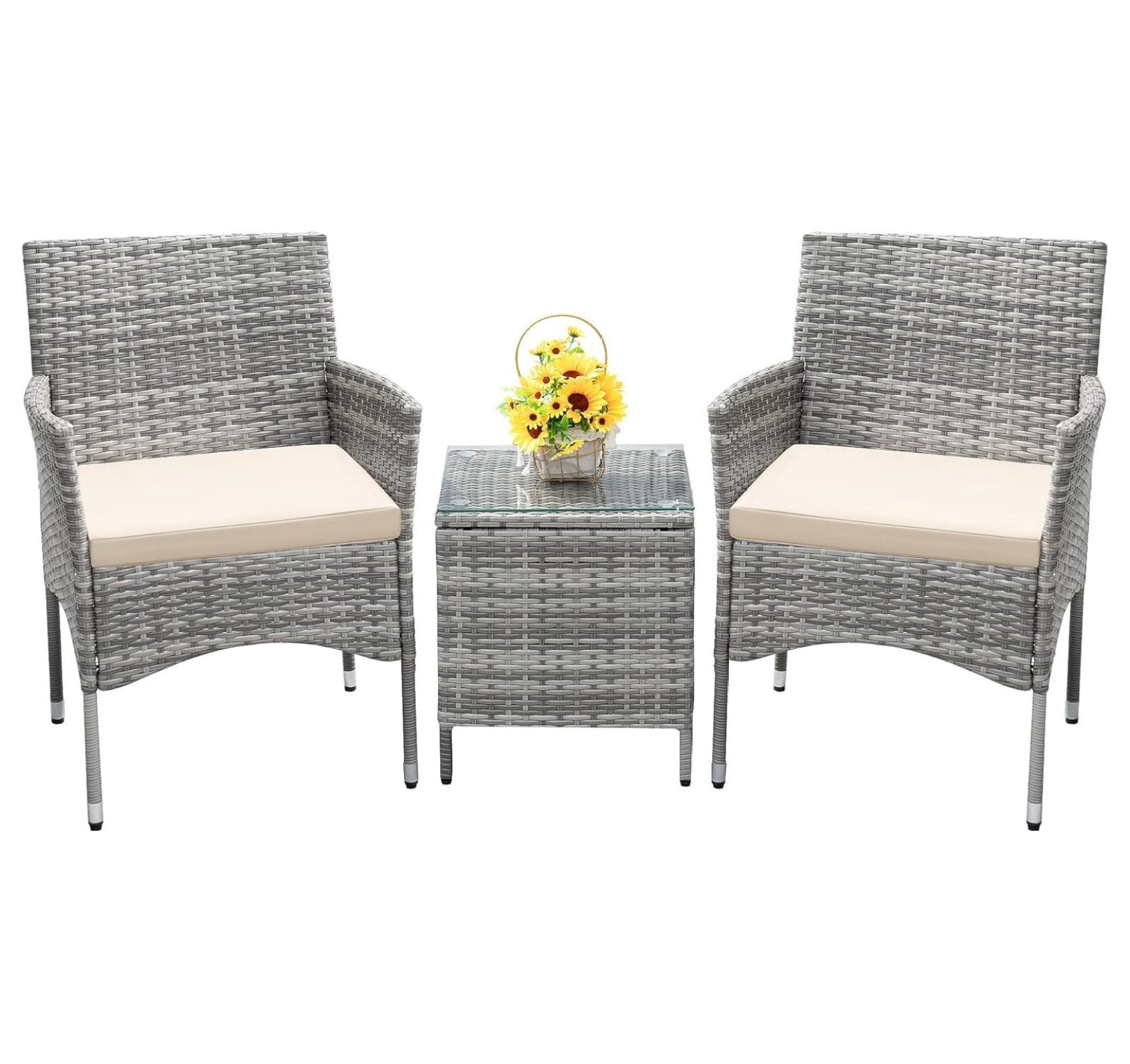 3 Pieces Patio Furniture Sets Clearance PE Rattan Wicker Chairs with ...