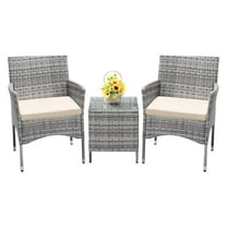 3 Pieces Patio Furniture Sets Clearance PE Rattan Wicker Chairs with Table Outdoor Garden Porch Furniture Sets (Light Grey)