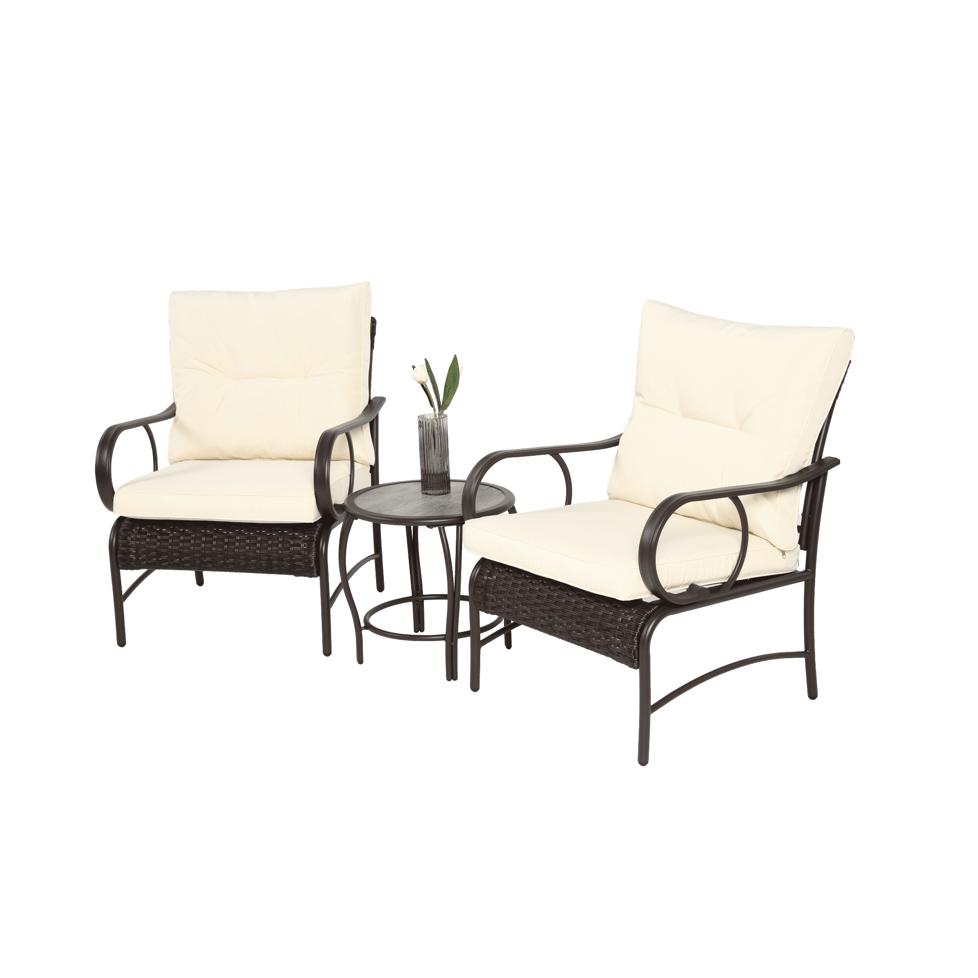 3 Pieces Patio Furniture Sets,Outdoor PE Rattan Wicker Chairs with Soft Cushion and Coffee Table for Garden Backyard Porch Poolside,Beige