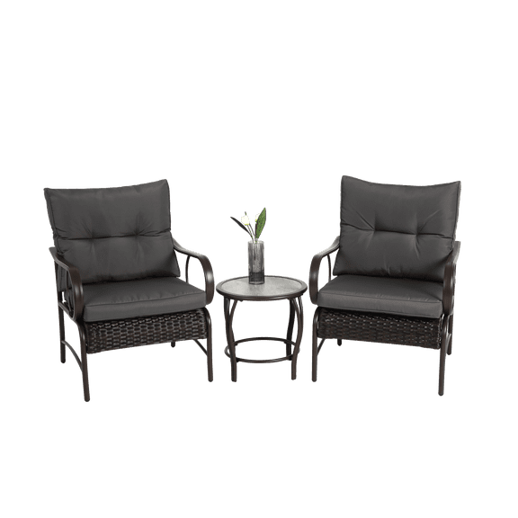 3 Pieces Patio Furniture Sets,Outdoor PE Rattan Wicker Chairs with Soft Cushion and Coffee Table for Garden Backyard Porch Poolside,Gray