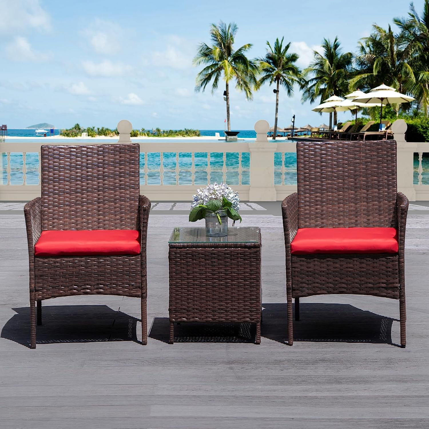 3 Pieces Patio Furniture Sets PE Rattan Wicker Chairs with Table ...