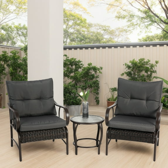 Enyopro 3-Piece Patio Furniture Set, Outdoor Wicker Rattan Chair Conversation Set with Coffee Table, All-Weather PE Rattan Bistro Set for Backyard, Balcony, Garden, Gray