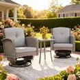 thumbnail image 1 of 3 Pieces Patio Furniture Set, Swivel Rocking Wicker Chairs Set , Wicker Patio Bistro Set with Rattan Rocking Chair, Glass Top Side Table and Thickened Cushions for Porch Deck Backyard (Light Gray), 1 of 8