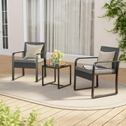 3 Pieces Patio Set Outdoor Rattan Furniture Sets ,Lofka Rattan Chair Conversation Sets with Non-woven Seat Cushion,1 Coffee Table for Outdoor Yard Lawn Poolside,Gray