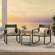 Patio Furniture Set of 4,Asofer Outdoor Bistro Conversation Set with Coffee Table, Rocking Chairs and Loveseat for Balcony, Porch, Backyard, Black