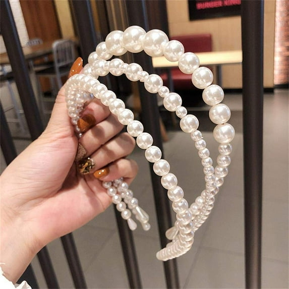 3 Pieces Pearls Headbands White Pearl Hairband Fashion Head Band Bridal Hair Hoop Bridal Faux Pearl Beads Wedding Elegant Hair Accessories for Women and Girls