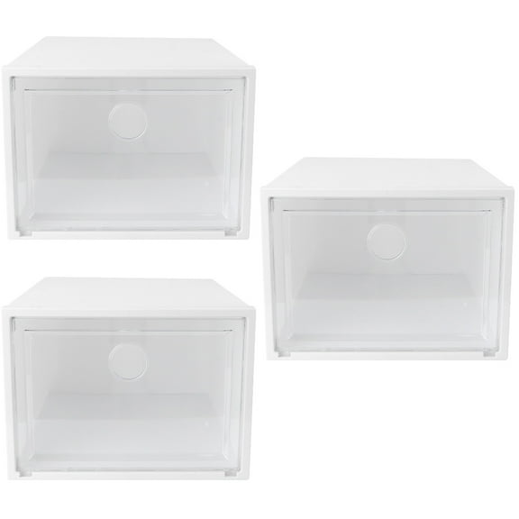 3 Pieces Plastic Transparent Storage Crate White