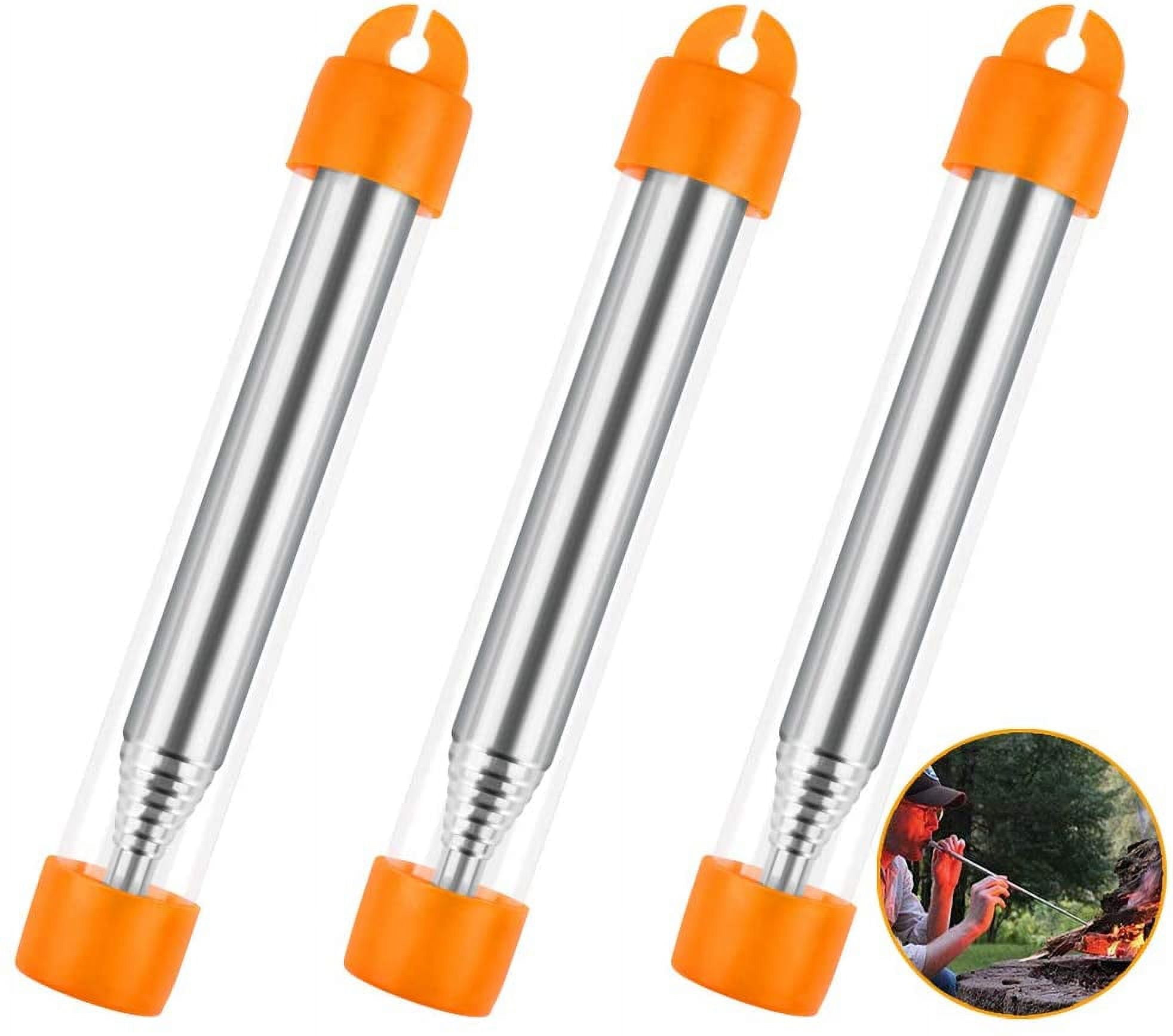 3 Pieces Pocket Bellows Fire Tube Stainless Steel Pocket Survival Blowing Fire Tube Telescopic