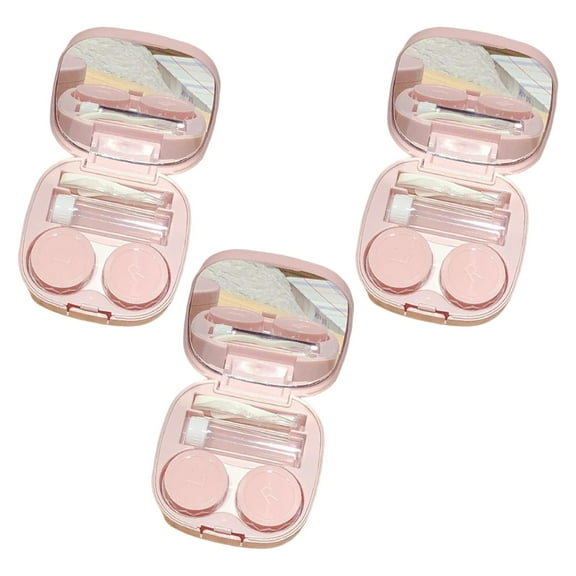 3 Pieces Portable Eye Contact  with Accessory Holder Container Convenient for Women R Caps Small Size Pink