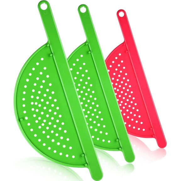 3 Pieces Pot Drainer with Handle Hand Held Pan Pot Strainer Plastic Pot Side Strainer Pasta Pot Drainers for Noddles Fruit Veggies and More, Fits up to 9 Inches