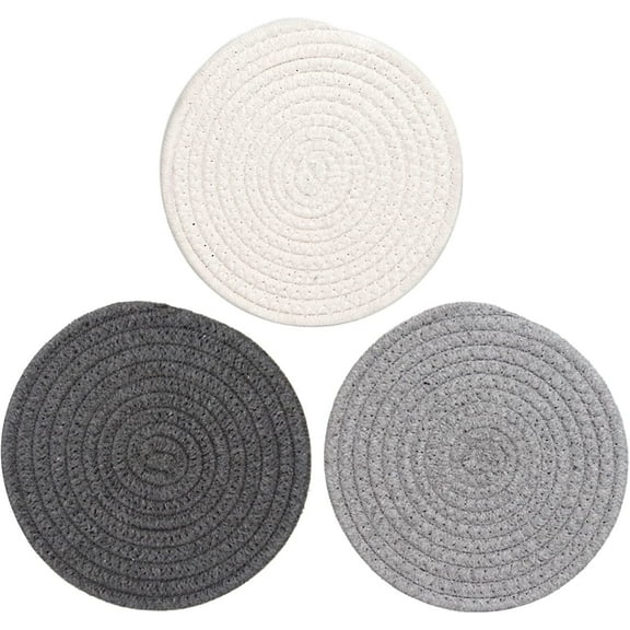 3 Pieces Pot Trivets Large Braided Woven Trivet Coaster, Cotton Thread Weave Cup Coaster Hot Pot Dish Trivet Pad Mat for Kitchen Cooking Supplies (Gray,7 Inch)