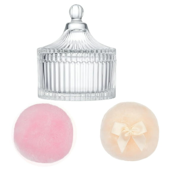 3 Pieces Practical Body Powders Puff Collection with Spacious Glass Organizers Accessory for Makeup Tool Storage