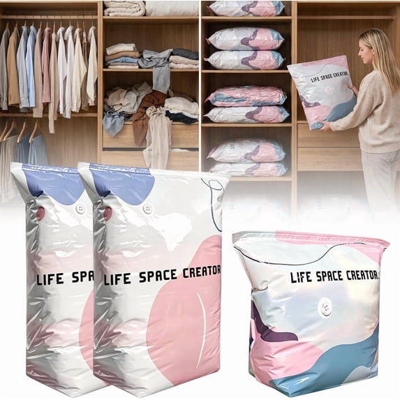 3-Pieces No Pump Vacuum Storage Bags, 2026 New No-Pump 3D Vacuum Storage Bags, Large Vacuum Storage Compression Bags for Clothes, Blankets, Bedding, Comforters (3PCS, M + L)