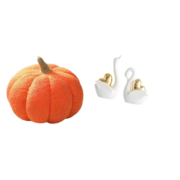 3 Pieces Pumpkin Throw Pillow Swan Figurine Plush Ceramic Material Home Decoration for Bookshelf Fireplace Desk