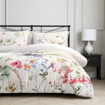 3 Pieces Queen Comforter Set, Soft Reversible Bedding Comforter Sets, Floral Print Bedding Set for All Seasons, White