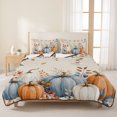 thumbnail image 1 of 3 Pieces Queen Quilt Set,Fall Thanksgiving Farm Pumpkin Soft Bedding Sets with 1 Quilt & 2 Pillow Shams,Orange Leaves Retro Linen Summer Bedspread Lightweight Coverlet Comforter for All Season, 1 of 7