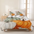 thumbnail image 1 of 3 Pieces Queen Quilt Set,Fall Thanksgiving Farm Pumpkin Soft Bedding Sets with 1 Quilt & 2 Pillow Shams,Orange Watercolor Leaves Summer Bedspread Lightweight Coverlet Comforter for All Season, 1 of 3