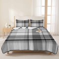 thumbnail image 1 of 3 Pieces Queen Quilt Set,Minimalist Black White Grey Plaid Soft Bedding Sets with 1 Quilt & 2 Pillow Shams,Neutral Tartan Checkered Summer Bedspread Lightweight Coverlet Comforter for All Season, 1 of 9