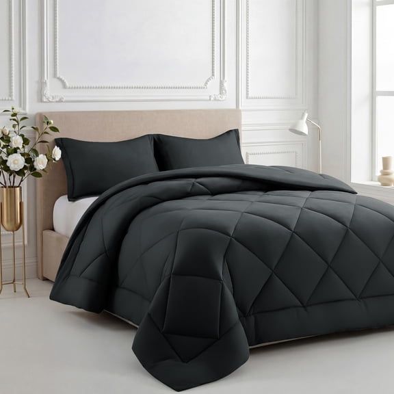 3 Pieces Queen Size Comforter Set, All Season Lightweight Breathable Bedding Set with 1 Down Alternative Comforter and 2 Pillowcases, Grey