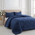 thumbnail image 1 of 3 Pieces Queen Size Comforter Set, All Season Lightweight Breathable Bedding Set with 1 Down Alternative Comforter and 2 Pillowcases, Navy, 1 of 10