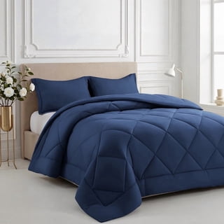 3 Pieces Queen Size Comforter Set, All Season Lightweight Breathable Bedding Set with 1 Down Alternative Comforter and 2 Pillowcases, Navy