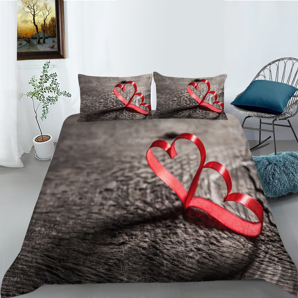3 Pieces Queen Size Duvet Cover Bedding Sets Happy Valentine's Day Soft