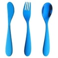thumbnail image 1 of 3 Pieces Rainbow Silverware Set,Stainless Steel Safe Forks and Spoons,Metal Cutlery Set,BPA FREE,Dishwasher Safe,Kitchen Tool Accessories,Cutlery Set with Handle for Lunch Box(Blue), 1 of 5