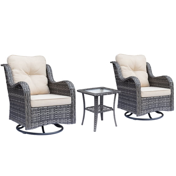 3 Pieces Rattan Outdoor Patio Furniture Set with Swivel Rocker Chairs