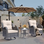 3 Pieces Rattan Outdoor Patio Furniture Set with Swivel Rocker Chairs