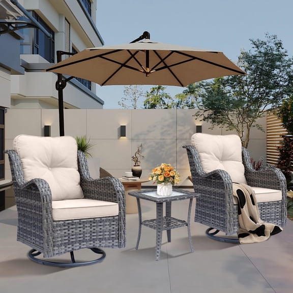 3 Pieces Rattan Outdoor Patio Furniture Set with Swivel Rocker Chairs