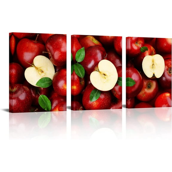 3 Pieces Red Apple Picture Wall Art Fresh Fruit Painting Print on Canvas Food Poster Artwork Framed for Home Kitchen Dining Room Decor (Small)