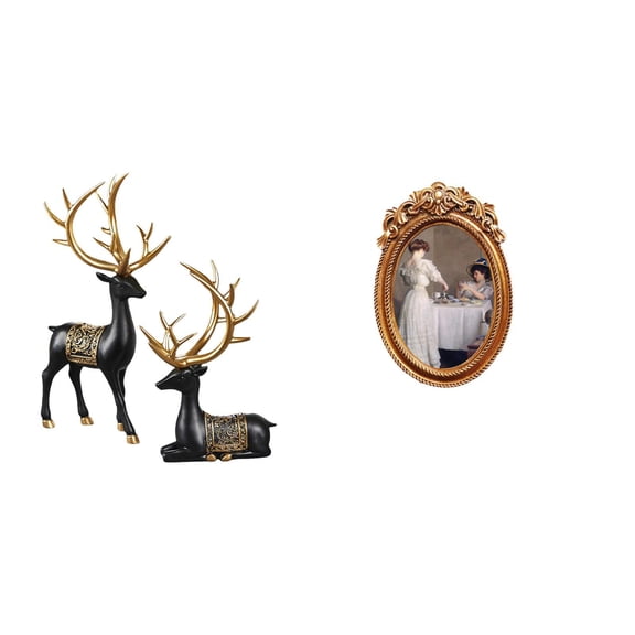 3 Pieces Reindeer Figurine Photo Frame Vintage Resin Material for Wedding Housewarming Family Events