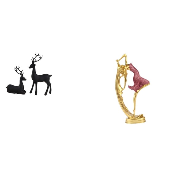 3 Pieces Reindeer Statue Dancing Girl Ornament Artistic Resin Decoration for Living Room Office and Bedroom