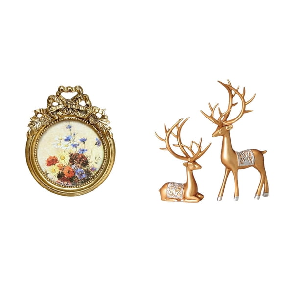 3 Pieces Reindeer Statues Deer Sculpture Picture Frame Ornate European Design for Home Office Tabletop Wall Decor