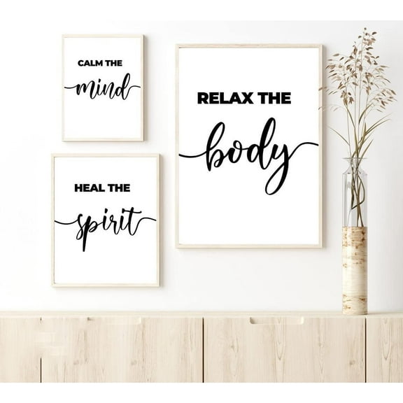 3 Pieces Relax The Body Calm The Mind Heal The Spirit Wall Art Canvas Prints Massage Therapist Poster for Massage Room Spa Decor with Wooden Inner Frame