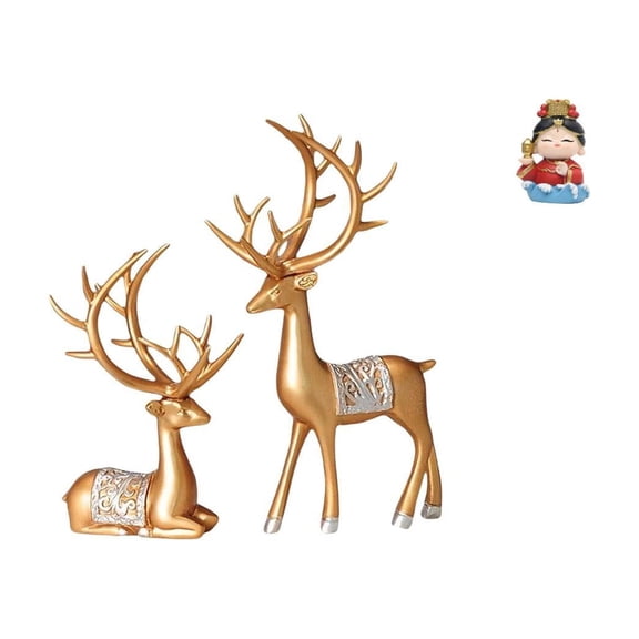 3 Pieces Resin Deer Sculpture Tabletop Animal Ornament Unique Craft for Family Friends Home Office Decor Gift