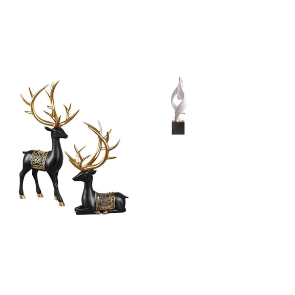 3 Pieces Resin Deer Statue Abstract Art Modern Sculpture Decorative Set for Bedroom Office Housewarming Gift