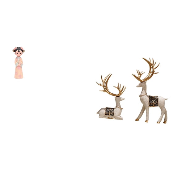 3 Pieces Resin Doll Statue Elk Deer Figurines Handicraft Folk Dress Fine Craft Living Room Bedroom Decor Set