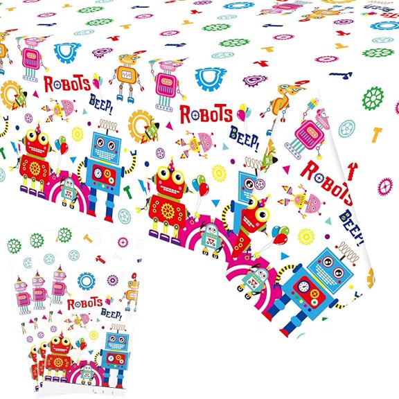 3 Pieces Robot Party Tablecloth Decorations, 51 x 86.5 Inch