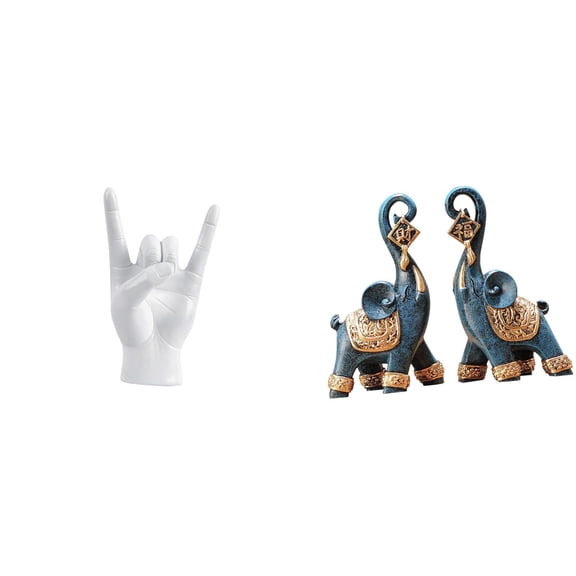 3 Pieces Rock Music Gesture Hand Figurine Elephant Statue Sculpture Set Resin Decorative Ornament for Home Office Shelf