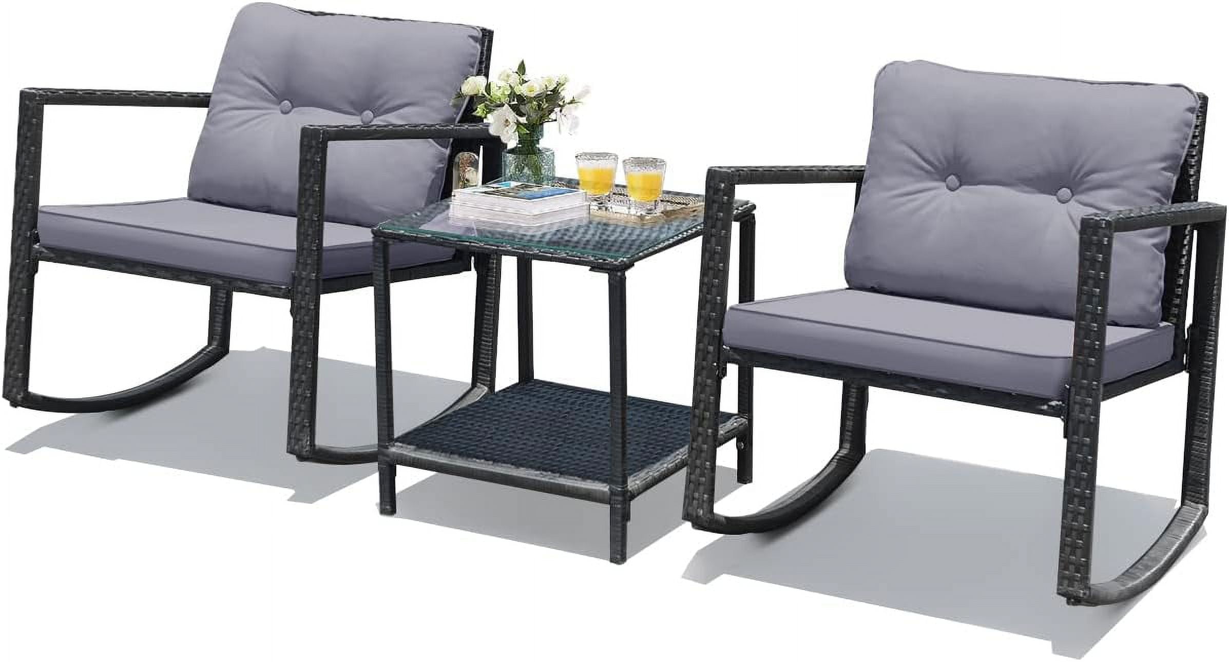 3 Pieces Rocking Bistro Set Outdoor Patio Conversation Set with Rocking