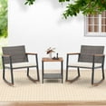 thumbnail image 1 of 3 Pieces Rocking Bistro Set, Patio Rattan Furniture Conversation Chairs with Coffee Table & Cushions for Balcony Porch Poolside, 1 of 6