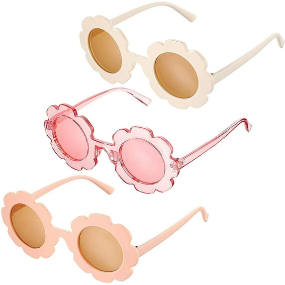 3 Pieces Round Flower Sunglasses Girls Flower Glasses Cute Outdoor Beach Eyewear for Toddler Kids