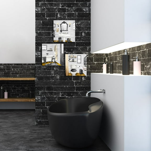 3 Pieces Rustic Bathroom Canvas Wall Art Bath Tub Toilet Sink Bath Sets Still Life Picture for Home Decor Ready to Hang 12x12inchx3pcs (Gray)