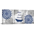 thumbnail image 1 of 3 Pieces Rustic Floral Canvas Wall Art Dahlia Relax Soak Unwind Painting Artwork for Home Bathroom Decor Navy Blue Flower Picture Print Framed Ready to Hang Each Piece 12x16 Inch, 1 of 6