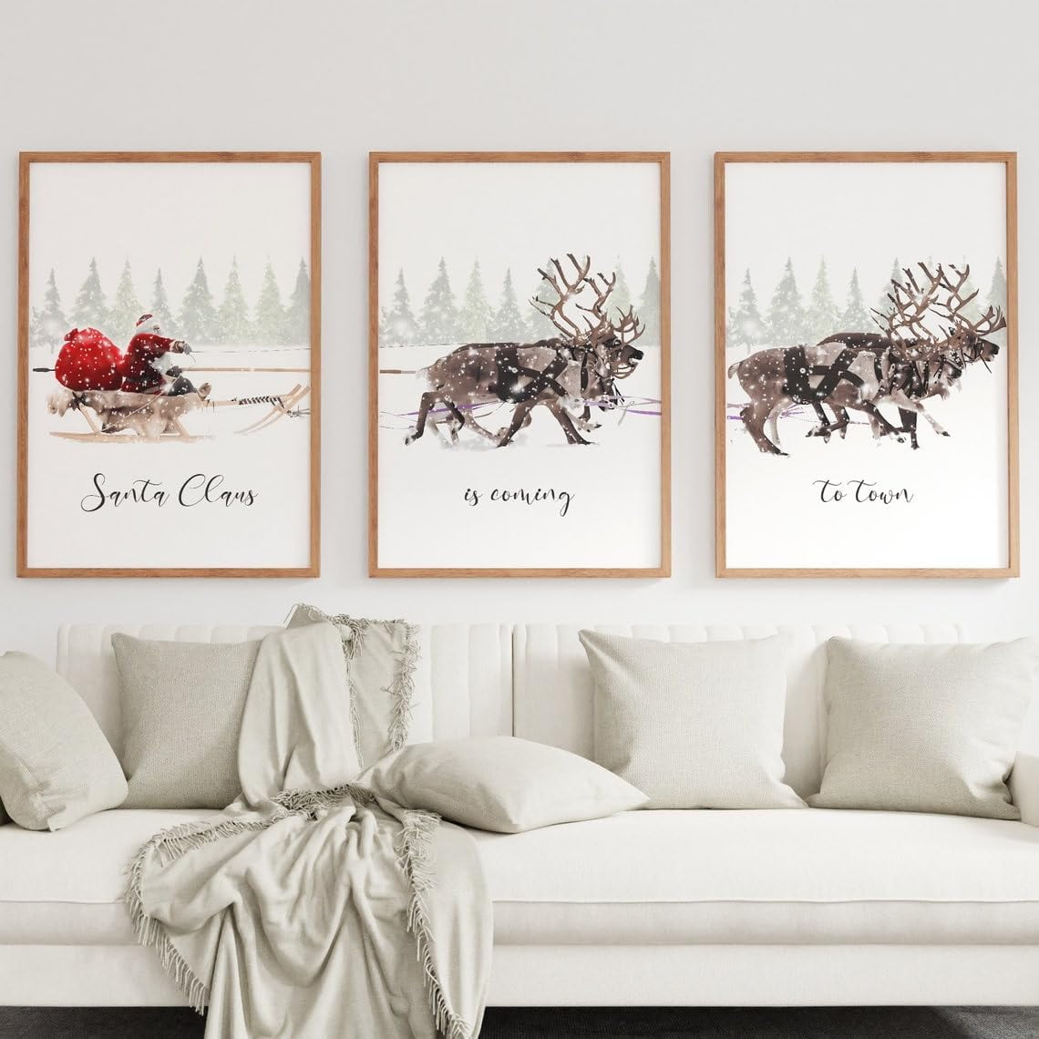 3 Pieces Santa Claus Is Coming To Town Poster Canvas Painting Santa ...