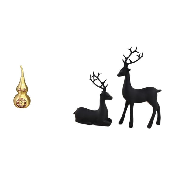 3 Pieces Sea Turtle Sculpture Brass Gourd Ornament Black Deer Statue Miniature Craft Set for Living Room Office Decor
