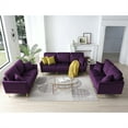 thumbnail image 1 of 3 Pieces Sectional Sofa Set, Modern Velvet Tufted Upholstered Sofa Couch Set with 3 Seater Sofa and 2 Pieces Loveseat 3 Pcs Sectional Couches with 7 Throw Pillows for Living Room Office, Purple, 1 of 7