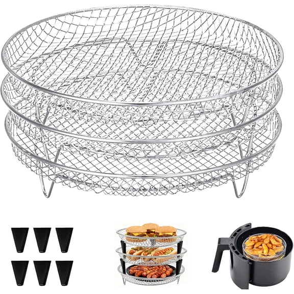 3 Pieces Set Air Fryer Rack, 8 Inch Round Food Grade Stainless Steel Stackable Dehydrator Racks Mesh Tray for Oven Air Fryer, Fits Inner Diameter 8.6 Inch