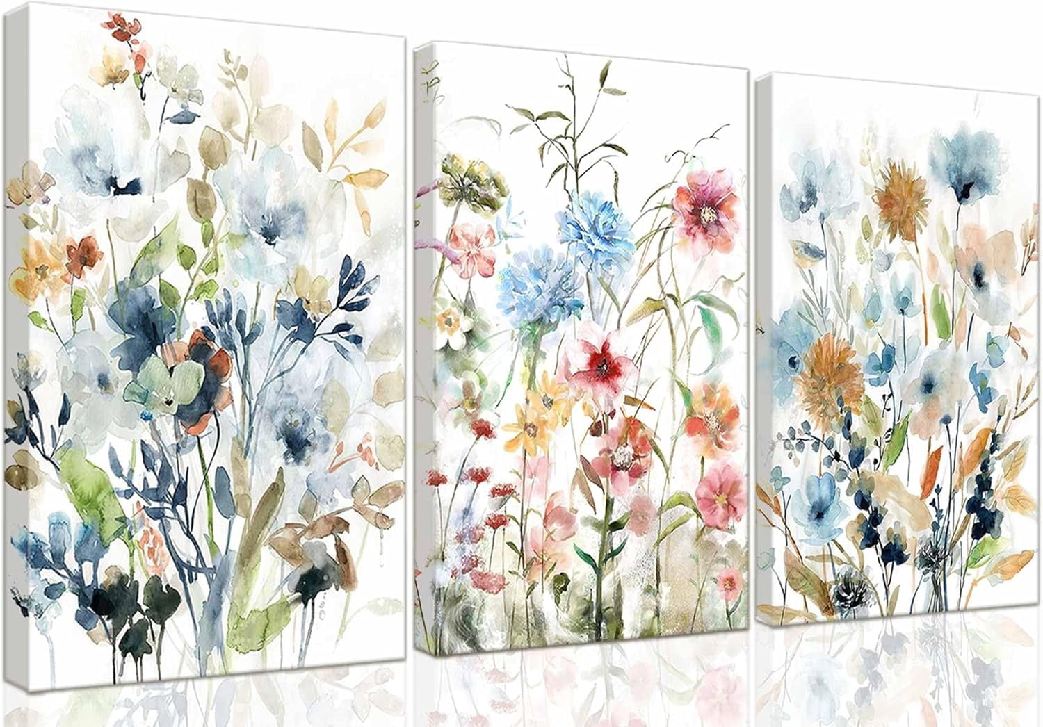 3-Pieces Set Framed Watercolor Daisy Flower Canvas Wall Art Colorful ...